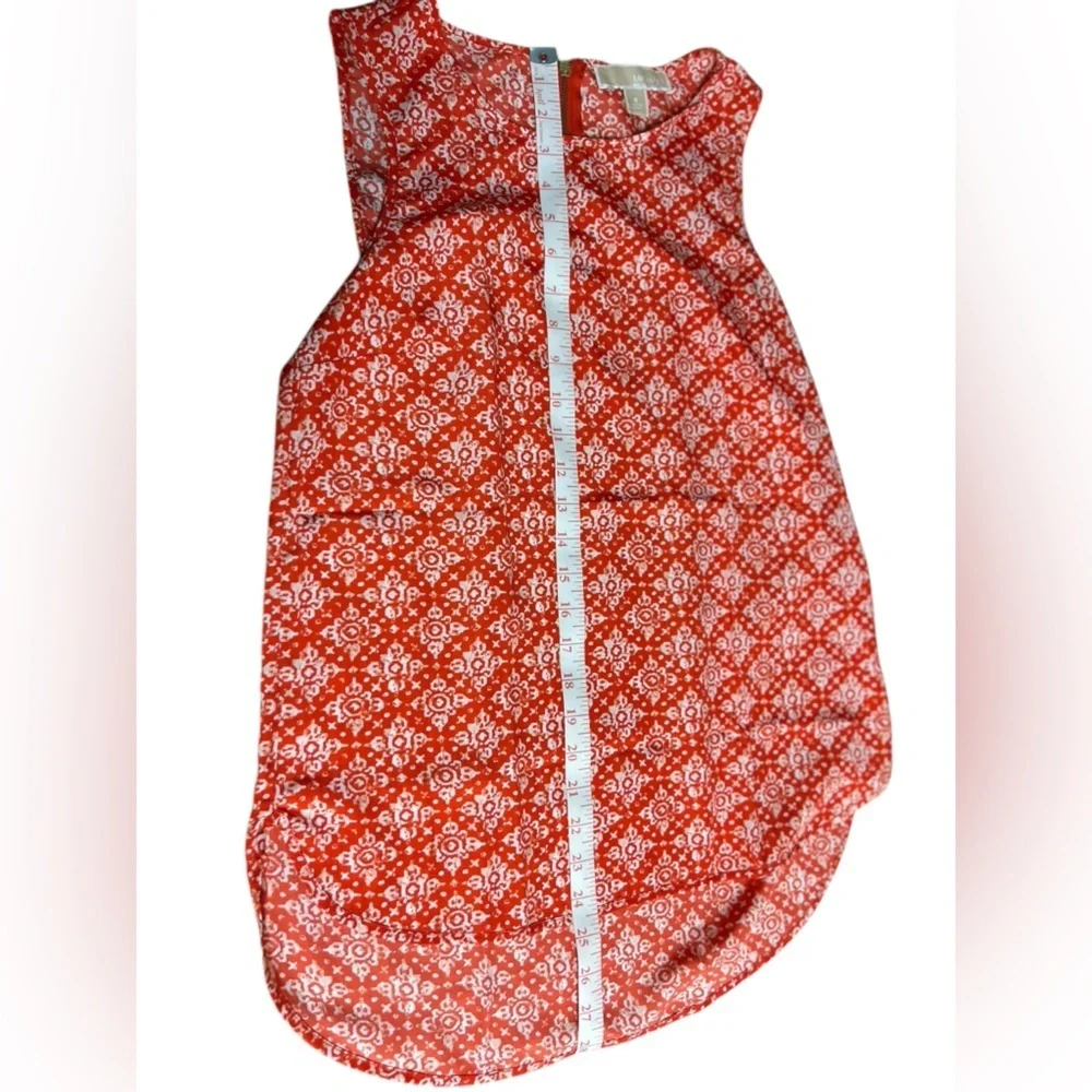 Michael Kors Women's Sleeveless Blouse Orange White‎ Back Zip Size S